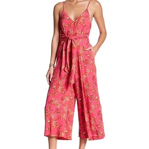 NWOT Free People Women's Jumpsuit Hot Tropics Pink 6 Wide Leg Tropical Vacation - Picture 2 of 12